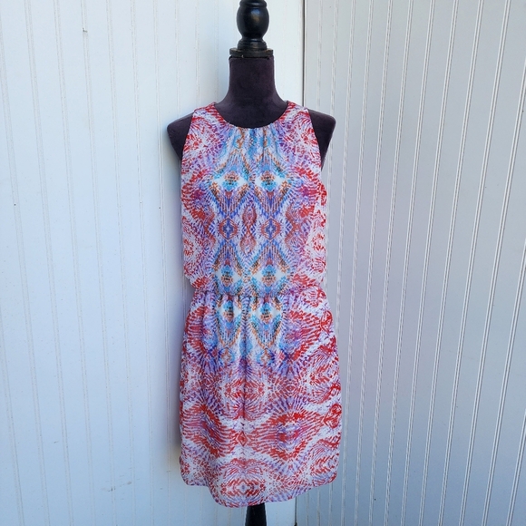 London Times White Pink Womens Sleeveless Pullover Mini Dress Chiffon Petite 10P - Picture 1 of 13
